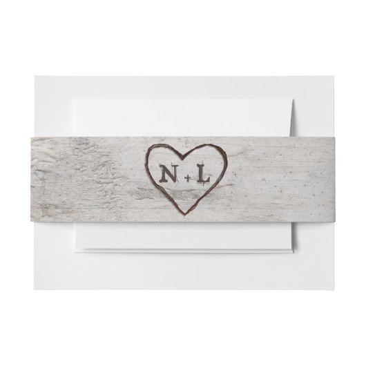 Carved Sweethearts Rustic Birch Wedding Monogram Einladungsbanderole (Vorderseite Beispiel)