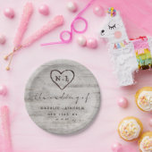 Carved Sweethearts Rustic Birch Wedding Monogram Pappteller (Party)