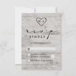 Carved Sweethearts Rustic Birch Wedding RSVP Antwo Karte