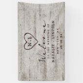 Carved Sweethearts Rustic Birch Wedding Willkommen Banner (Vertikal)
