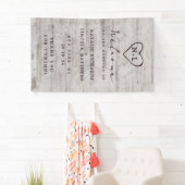 Carved Sweethearts Rustic Birch Wedding Willkommen Banner (Insitu)