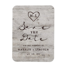 Carved Sweethearts Rustic Birch Wood Save the Date Magnet