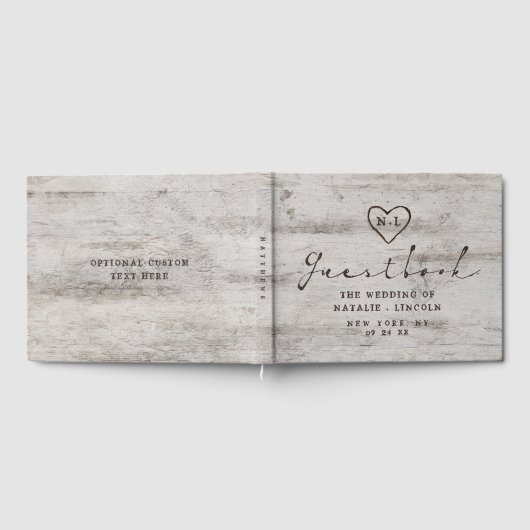 Carved Sweethearts Rustic Birch Wood Tree Wedding Gästebuch (Voll)