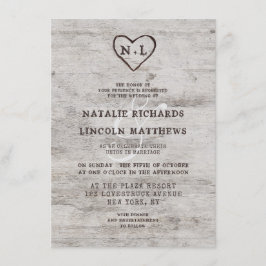 Carved Sweethearts Rustic Birch Wood Wedding Einladung