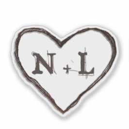 Carved Sweethearts Rustic Heart Initials Monogram Aufkleber