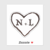 Carved Sweethearts Rustic Heart Initials Monogram Aufkleber (Blatt)