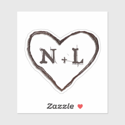 Carved Sweethearts Rustic Heart Initials Monogram Aufkleber (Blatt)