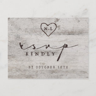 Carved Sweethearts Rustic Wedding Meal Choice RSVP Postkarte