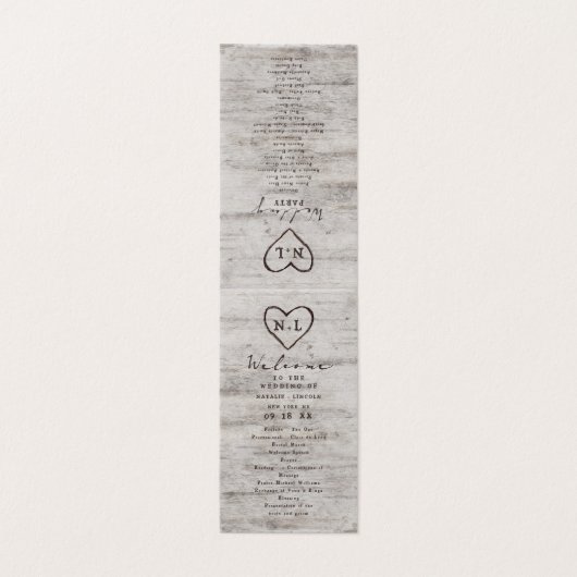 Carved Sweethearts Rustic Wedding Zeremony Program (Außenseite Aufgefaltet)