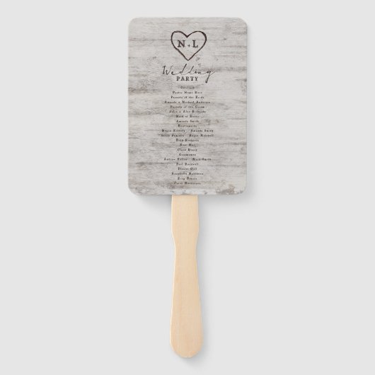 Carved Sweethearts Rustic Wedding Zeremony Program Fächer (Rückseite)