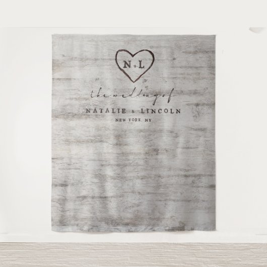 Carved Sweethearts Wedding Foto Booth Hintergrund Wandteppich (Vorderseite)