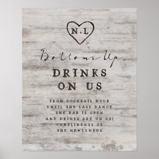 Carved Sweethearts Wedding Open Bar Table Sign Poster (Vorne)
