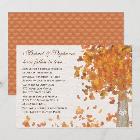 Carved Tree Fall Paare Dusche Einladungen (Vorne/Hinten)