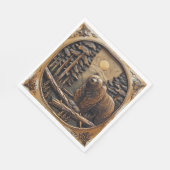 Carved Wood Bear Full Moon Pine Tree Forest Serviette (Ecke)