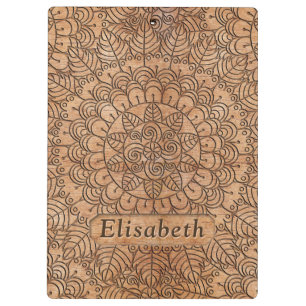 Carved Wood Floral Circles Mandala Personalisiert Klemmbrett