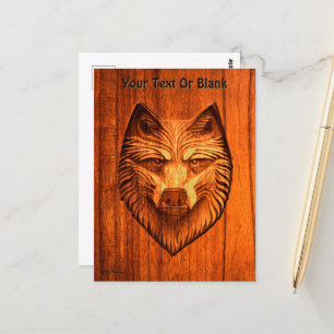 Carved Wood Wolf Postkarte