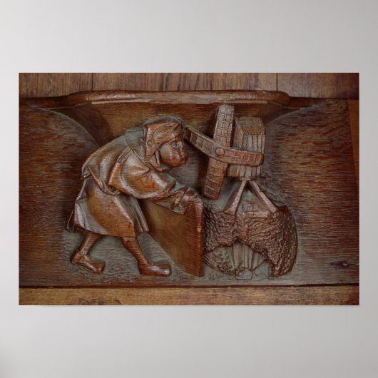 Carving a miller, from a choir stall poster (Vorne)