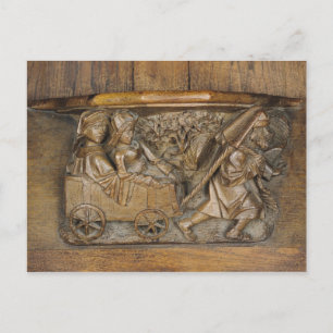 Carving, die ein Paar in einem Karren darstellt, d Postkarte