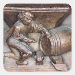 Carving, die einen Mann darstellen, der einen stic Quadratischer Aufkleber