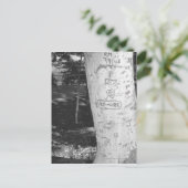 Carving on birch tree trunk B&W Postkarte (Stehend Vorderseite)