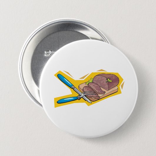 Carving Roast Beef with Fork and Knife Button (Vorne & Hinten)