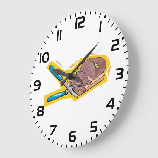 Carving Roast Beef with Fork and Knife Große Wanduhr (Winkel)