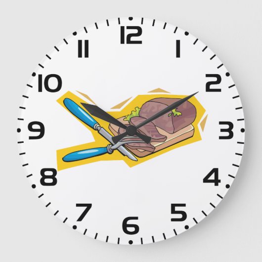 Carving Roast Beef with Fork and Knife Große Wanduhr (Vorderseite)