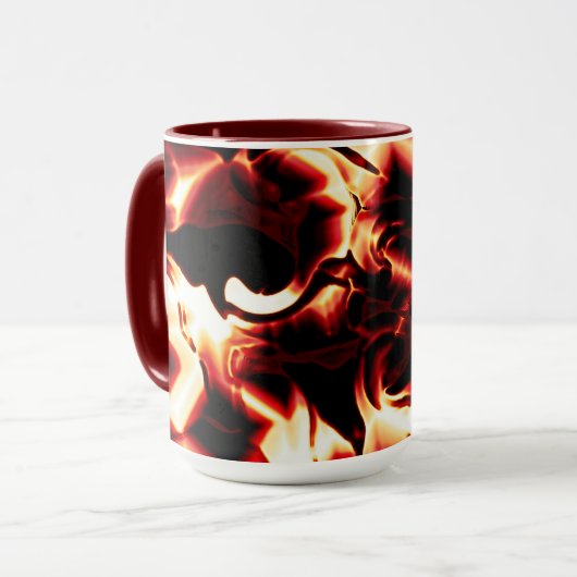 Carvingfeuer auf dunkelrotem Hintergrund Tasse (Vorderseite Links)