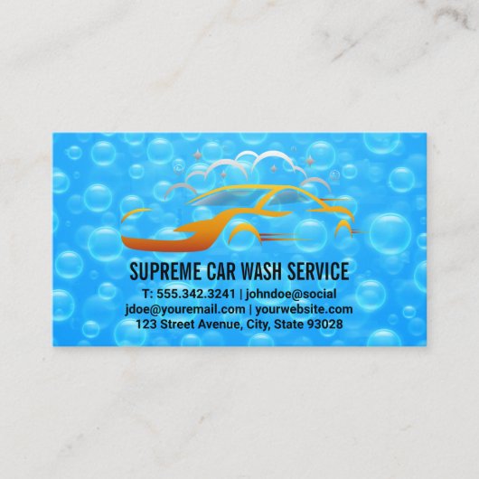 Carwash Blue Soap Bubbles Logo | Autoreinigungslog Visitenkarte (Vorderseite)
