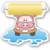 Carwash Pig Cartoon Aufkleber (Vorderseite)