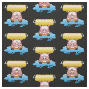 Carwash Pig Cartoon Pattern Stoff
