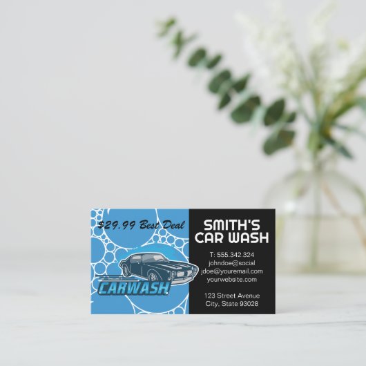 Carwash | Seifenblasen | Auto Visitenkarte (Stehend Vorderseite)
