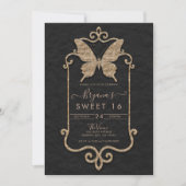 Casa Mariposa Pink & Black Butterfly Sweet 16 Einladung (Vorderseite)