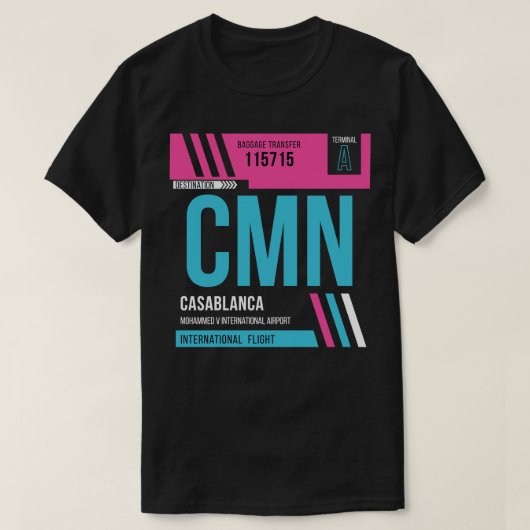 Casablanca CMN Airport Code Gepäckanhänger T-Shirt (Design vorne)