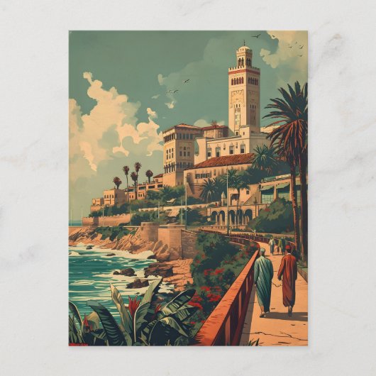 Casablanca Coast: Vintage Eleganz Postkarte (Vorderseite)