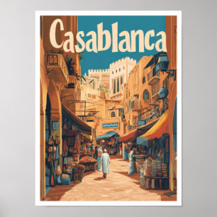 Casablanca Marokko Kunst Vintage Reise Illustratio Poster