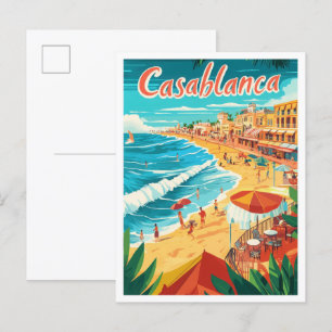 Casablanca Marokko Kunst Vintage Reiseillustration Postkarte