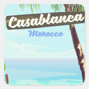 Casablanca Marokko, romantisches Vintage Poster Quadratischer Aufkleber