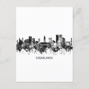 Casablanca Marokko Skyline BW Einladungspostkarte