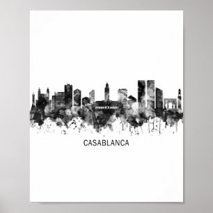Casablanca Marokko Skyline BW Poster