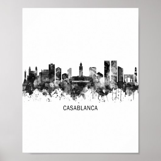 Casablanca Marokko Skyline BW Poster (Vorne)
