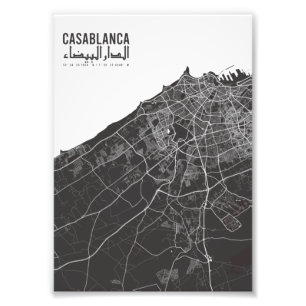 Casablanca, Marokko , Stadtplan Vintag Fotodruck