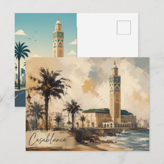 Casablanca Marokko Vector-Hassan 2-Moschee Postkarte (Vorne/Hinten)