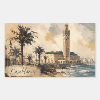 Casablanca Marokko Vektor-Sticker | Hassan-II-Mosc Rechteckiger Aufkleber