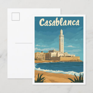 Casablanca Marokko Vintage-Reiseillustration Postkarte