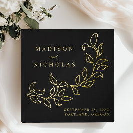 Cascading Black and Gold Foil Blätter Foto Wedding Gästebuch
