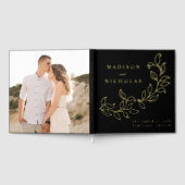 Cascading Black and Gold Foil Blätter Foto Wedding Gästebuch (Voll)