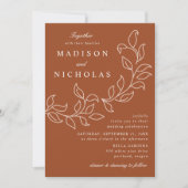 Cascading Blätter Terracotta Wedding Einladung (Vorderseite)
