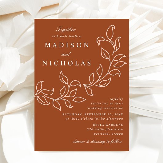 Cascading Blätter Terracotta Wedding Einladung