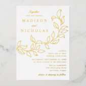 Cascading Blätter Wedding Gold Folieneinladung (Vorderseite)